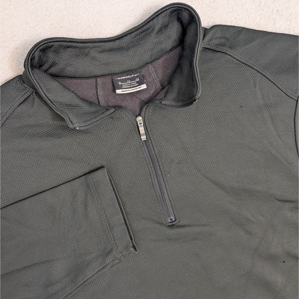 Nike 1/4 Zip Mock Neck Sweater Mens XL Gray Golf Company Logo Cotton Polyester